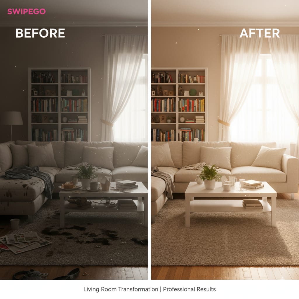 Pristine Living Room After Cleaning